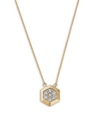 Diamond Honeycomb Hexagon Pendant Necklace in 14K Yellow Gold by BLOOMINGDALE'S FINE COLLECTION