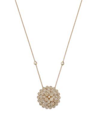 Diamond Pav&eacute; Flower Pendant Necklace in 14K Yellow Gold by BLOOMINGDALE'S FINE COLLECTION