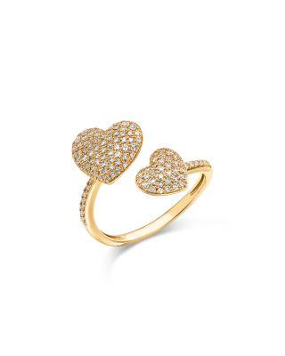 Diamond Pav&eacute; Heart Bypass Ring in 14K Yellow Gold by BLOOMINGDALE'S FINE COLLECTION