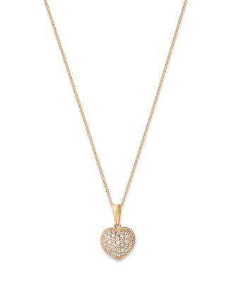 Diamond Pav&eacute; Heart Pendant Necklace in 14K Yellow Gold by BLOOMINGDALE'S FINE COLLECTION