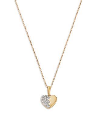 Diamond Pav&eacute; Heart Pendant Necklace in 14K Yellow Gold by BLOOMINGDALE'S FINE COLLECTION