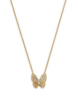 Diamond Pave Cut Butterfly Pendant Necklace in 14K Yellow Gold by BLOOMINGDALE'S FINE COLLECTION