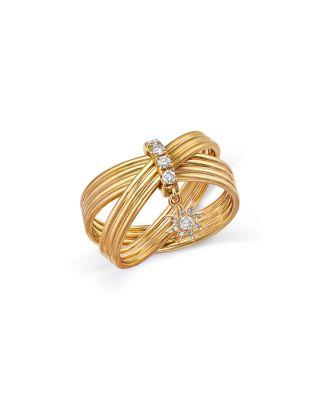 Diamond Ridge Texture Crossover Ring with Sunburst Charm in 14K Yellow Gold by BLOOMINGDALE'S FINE COLLECTION