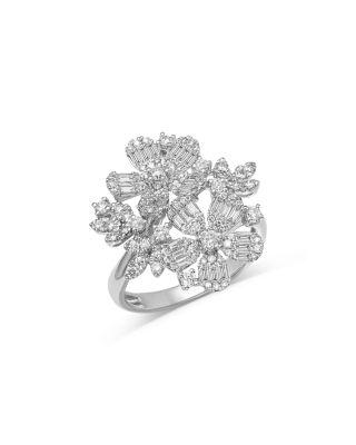 Diamond Round & Baguette Flower Ring in 14K White Gold by BLOOMINGDALE'S FINE COLLECTION