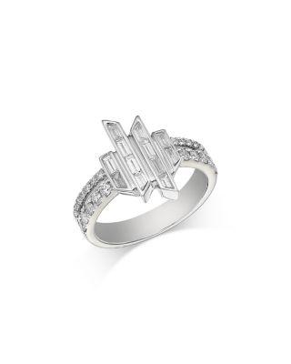 Diamond Round & Baguette Geometric Cluster Double Row Ring in 14K White Gold by BLOOMINGDALE'S FINE COLLECTION