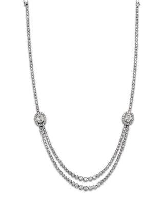 Diamond Round & Baguette Halo Mosaic Double Row Tennis Necklace in 14K White Gold by BLOOMINGDALE'S FINE COLLECTION
