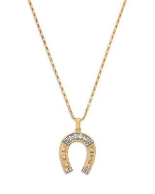 Diamond Round and Baguette Horseshoe Pendant Necklace in 14K Yellow Gold by BLOOMINGDALE'S FINE COLLECTION