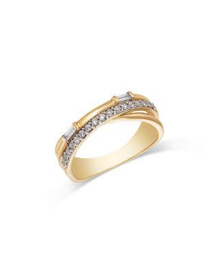 Diamond Round & Baguette Three Row Crossover Ring in 14K Yellow Gold by BLOOMINGDALE'S FINE COLLECTION