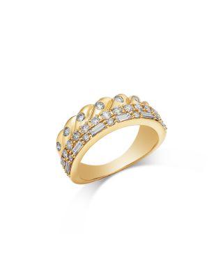 Diamond Round & Baguette Three Row Stack Look Ring in 14K Yellow Gold by BLOOMINGDALE'S FINE COLLECTION