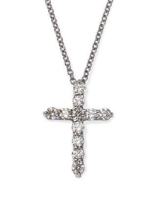 Diamond Small Cross Pendant Necklace in 14K White Gold or 14K Yellow Gold by BLOOMINGDALE'S FINE COLLECTION