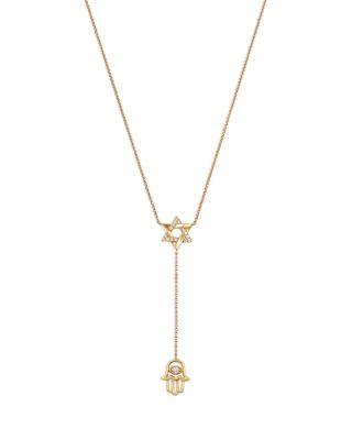 Diamond Star of David & Hamsa Hand Lariat Necklace in 14K Yellow Gold by BLOOMINGDALE'S FINE COLLECTION