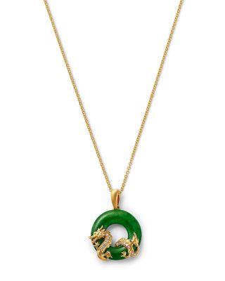 Dyed Jade & Diamond Dragon Circle Pendant Necklace in 14K Yellow Gold by BLOOMINGDALE'S FINE COLLECTION