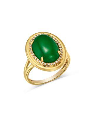 Dyed Jade & Diamond Halo Ring in 14K Yellow Gold by BLOOMINGDALE'S FINE COLLECTION