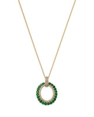 Emerald & Diamond Circle Pendant Necklace in 14K Yellow Gold by BLOOMINGDALE'S FINE COLLECTION