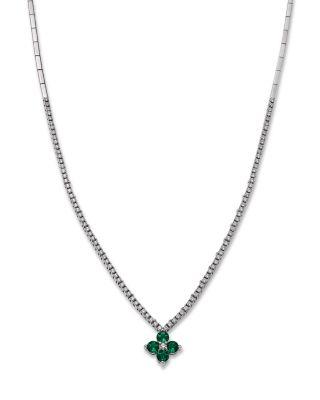 Emerald & Diamond Clover Tennis Necklace in 14K White Gold by BLOOMINGDALE'S FINE COLLECTION