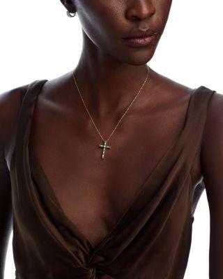 Emerald & Diamond Cross Pendant Necklace in 14K Yellow Gold by BLOOMINGDALE'S FINE COLLECTION