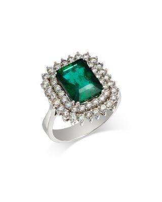 Emerald & Diamond  Double Halo Ring in 14K White Gold by BLOOMINGDALE'S FINE COLLECTION