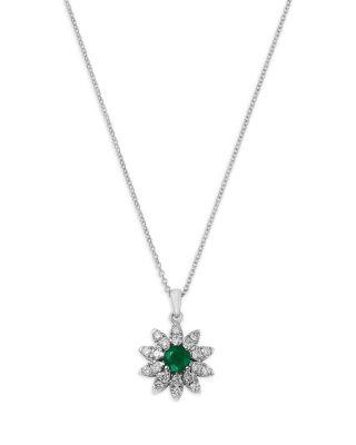 Emerald & Diamond Flower Pendant Necklace in 14K White Gold by BLOOMINGDALE'S FINE COLLECTION