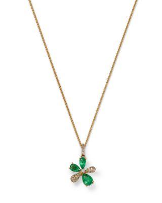 Emerald & Diamond Flower Pendant Necklace in 14K Yellow Gold by BLOOMINGDALE'S FINE COLLECTION
