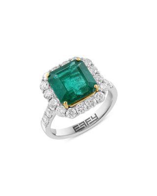 Emerald & Diamond Halo Ring in 18K Yellow & White Gold by BLOOMINGDALE'S FINE COLLECTION