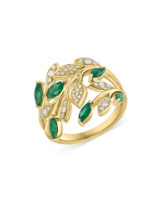 Emerald & Diamond Leaf Ring in 14K Yellow Gold by BLOOMINGDALE'S FINE COLLECTION