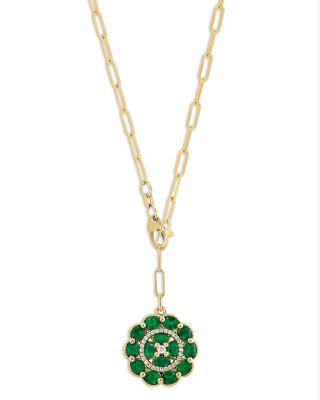 Emerald & Diamond Medallion Pendant Necklace in 14K Yellow Gold by BLOOMINGDALE'S FINE COLLECTION