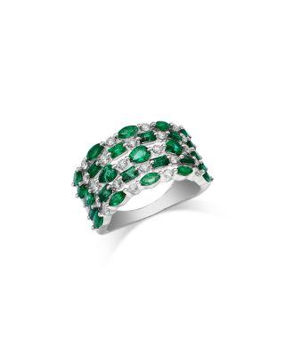 Emerald & Diamond Multi Row Ring in 14K White Gold by BLOOMINGDALE'S FINE COLLECTION