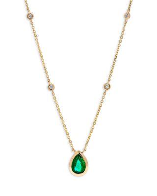 Emerald & Diamond Pear Shaped Pendant Necklace in 14K Yellow Gold by BLOOMINGDALE'S FINE COLLECTION