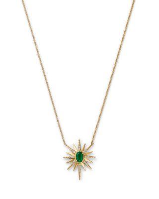 Emerald & Diamond Starburst Pendant Necklace in 14K Yellow Gold by BLOOMINGDALE'S FINE COLLECTION