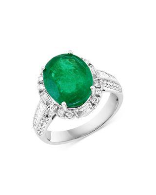 Emerald & Diamond Statement Ring in 14K White Gold by BLOOMINGDALE'S FINE COLLECTION