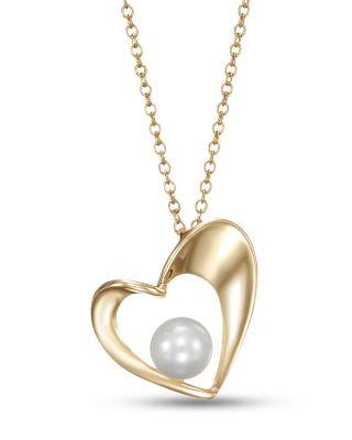 Freshwater Pearl Heart Solitaire Pendant Necklace in 14K Yellow Gold by BLOOMINGDALE'S FINE COLLECTION