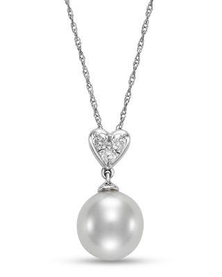 Freshwater Pearl & Diamond Heart Pendant Necklace in 14K White Gold by BLOOMINGDALE'S FINE COLLECTION