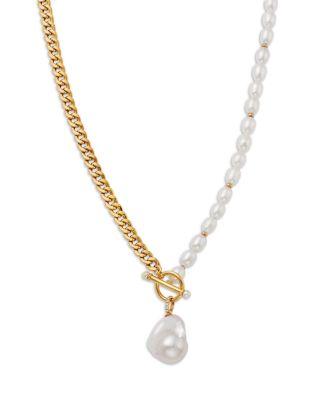 Freshwater Pearl & Diamond Toggle Necklace in 14K Yellow Gold by BLOOMINGDALE'S FINE COLLECTION