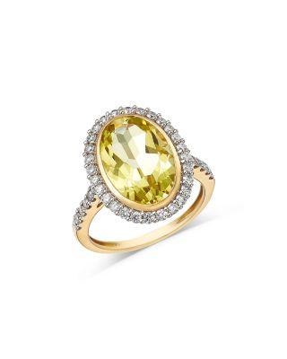 Lemon Quartz & Diamond Halo Ring in 14K Yellow Gold by BLOOMINGDALE'S FINE COLLECTION