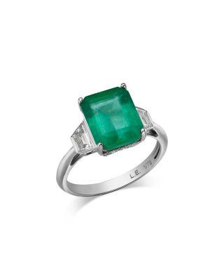 Limited Edition Certified Emerald Ring with Diamond Trapezoids in 14K White Gold by BLOOMINGDALE'S FINE COLLECTION