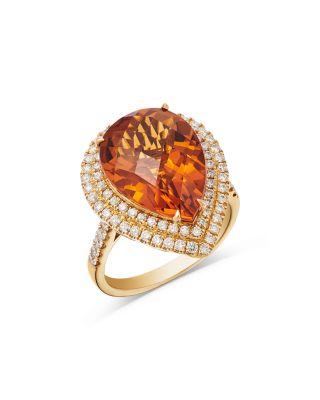 Limited Edition Cognac Citrine & Diamond Pear Shaped Ring in 14K Yellow Gold by BLOOMINGDALE'S FINE COLLECTION