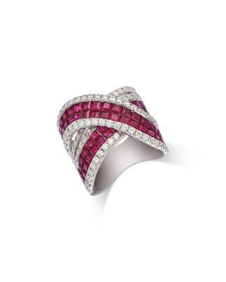 Luxe Collection Ruby & Diamond Cross Over Ring in 14K White Gold by BLOOMINGDALE'S FINE COLLECTION