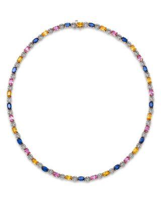 Luxe Multicolor Sapphire & Diamond Tennis Necklace in 14K White & Yellow Gold by BLOOMINGDALE'S FINE COLLECTION
