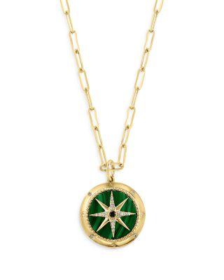 Malachite & Diamond Starburst Pendant Necklace in 14K Yellow Gold by BLOOMINGDALE'S FINE COLLECTION