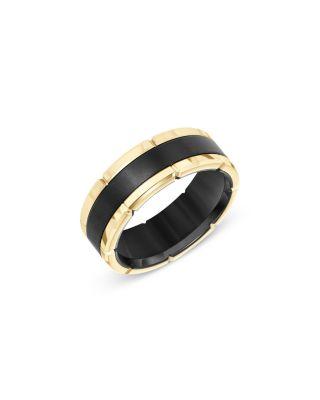 Men's Band with a Link Edge in Black & Yellow Tungsten by BLOOMINGDALE'S FINE COLLECTION