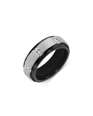 Men's Diamond Pav&eacute; Cut Bevel Edge Band Ring in Sterling Silver & Tungsten by BLOOMINGDALE'S FINE COLLECTION