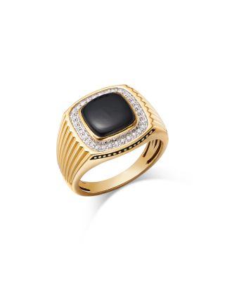 Men's Onyx & Diamond Band Ring in 14K Yellow Gold by BLOOMINGDALE'S FINE COLLECTION