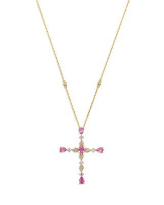 Pink Sapphire & Diamond Cross Pendant Necklace in 14K Yellow Gold by BLOOMINGDALE'S FINE COLLECTION