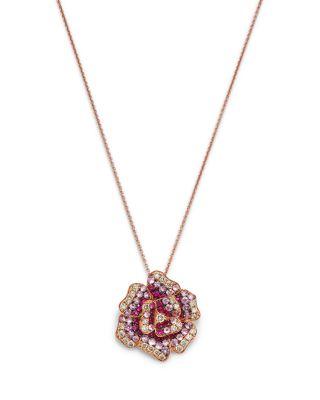 Pink Sapphire & Diamond Rose Flower Pendant Necklace in 14K Rose Gold by BLOOMINGDALE'S FINE COLLECTION