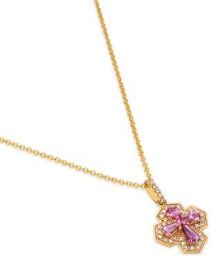 Pink Sapphire & Diamond Square Cross Pendant Necklace in 14K Yellow Gold by BLOOMINGDALE'S FINE COLLECTION