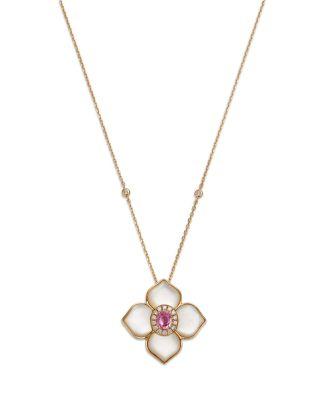 Pink Sapphire & Mother of Pearl Flower Pendant Necklace in 14K Yellow Gold by BLOOMINGDALE'S FINE COLLECTION