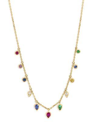 Rainbow Sapphire & Diamond Bezel Necklace in 14K Yellow Gold by BLOOMINGDALE'S FINE COLLECTION