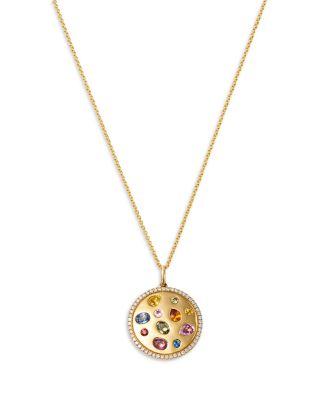 Rainbow Sapphire & Diamond Disc Pendant Necklace in 14K Yellow Gold by BLOOMINGDALE'S FINE COLLECTION
