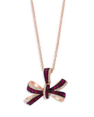 Ruby & Diamond Bow Pendant Necklace in 14K Rose Gold by BLOOMINGDALE'S FINE COLLECTION