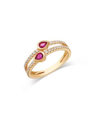 Ruby & Diamond Double Row Ring in 14K Yellow Gold by BLOOMINGDALE'S FINE COLLECTION